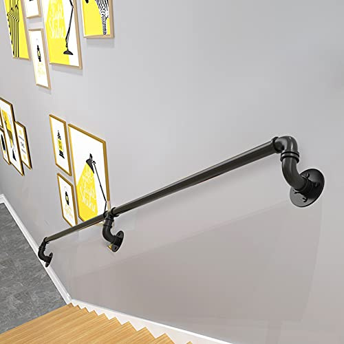 Black Metal Outdoor Grab Rail for Stairs 3m Handrail Banister Wall Mount Safety Bar for Elderly and Kids Indoor and Outdoor Home Decoration