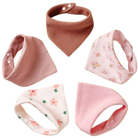 Satiskid 5er Pack Lätzchen Baby Musselin Dreieckstuch Halstuch Baby für Junge und Mädchen, Baumwolle Halstücher Verstellbare Super Weich und Absorbierend (Rosa)