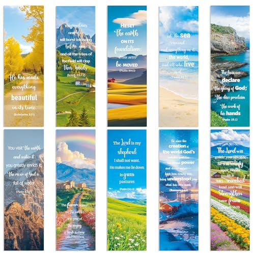 JSRQT 30 Stück Lesezeichen Bibelversen, Doppelseitige Landschafts Lesezeichen mit Christlichen Inspirierende Zitate und Lineal Design, Religiöse Papier Lesezeichen für Frauen Männer Kind, 10 Stile