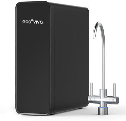 Ecoviva Sistema de ósmosis bajo mesa, sistema de ósmosis inversa de 8 etapas, agua potable, 600 GPD, alta eficiencia, reduce PFAS, opciones de agua filtrada y RO, fácil instalación