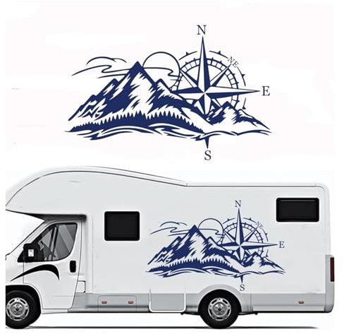 Adesivo for Auto con Bussola e Rosa dei Venti, Grande, for Camper, roulotte, Viaggi avventurosi, Decalcomania in Vinile, Decorazione(Red,56cmwidex36cmhigh)