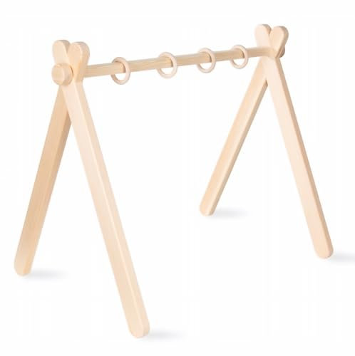 Holz Spielbogen unbehandelt DIY Baby Gym Naturholz Greiftrainer Activity Center Montessori, 4 Befestigungsringe (Natur)