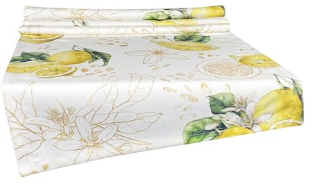 beties - Italy Collection - , Tischläufer ca. 40x130 cm Zitrone, 100 % Baumwolle – Premium Qualität – Hellbeige mit lebensgroßen Zitronen und zart goldenen Details
