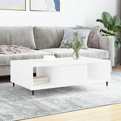 LLEZKBR Tables-Accent Tables-Coffee Tables-Coffee Table High Gloss White 104x60x35cm Engineered Wood