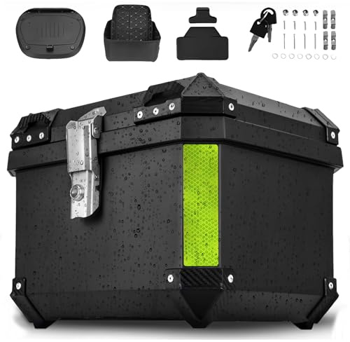 EagerMinds Top Case Motorcycle, Motorcycle Box Top Case Universal Black, Waterproof ABS Plastic, with Safety Lock, Universal Mounting Bracket, Motorcycle Helmet Storage Case (57L)