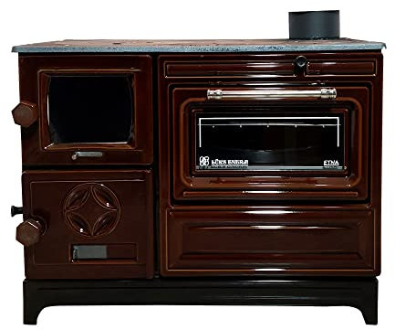 Cast Iron Oven Stove Decorative Fireplace Accessory, Brick Interior, for Indoor and Outdoor Ambience and Baking Vintage Style, Built-in Thermometer, Home Accent Heating Made in Turkiye (Brown)