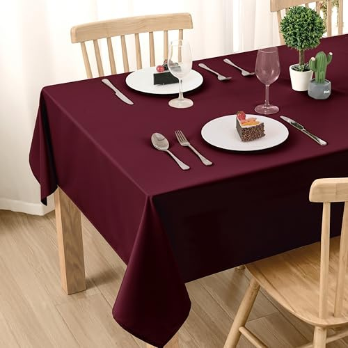 DWCN Weinrot Tischdecke Outdoor Wetterfest 140x260cm Fleckschutz | Tischwäsche Maschinenwaschbar Elegante Dekoration Wasserdicht Tischtuch für Esszimmer, Garten, Party, Hochzeiten, Haushalt