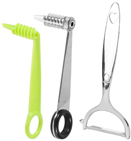 Set di 3 Pz Affettatrice a Spirale e Pelapatate, 2 Tipi Affettatrice a Spirale per Cetrioli con Utensile Pelapatate in Metallo Resistente Utensili da Cucina Essenziali, Operazioni Rapide e Facili