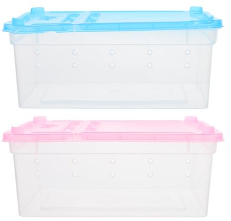 ERINGOGO Atmungsaktive Reptilien Futterbox 2 Stück Transparent Kunststoff Mit Belüftung Für Schildkröten Gecko Terrarium Insekten Zucht Box Tragbar 6.50X4.53X2.56In