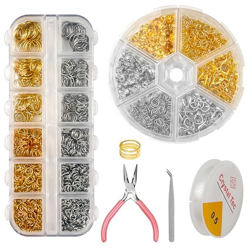 Biegeringe für Schmuckherstellung 1004 Stück Ringe Schmuck Gold Silber mit Biegeringzange Biegeringöffner Karabinerverschluss Crimpenden für DIY-Schmuckherstellung Halskettenreparatur