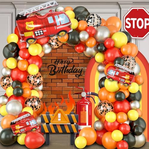 116Stk Feuerwehrmann Ballon Set, schwarz rot gelb orange silber Feuerwehrwagen Party Dekorationsartikel,Geburtstag Dekorationsartikel, Feuer Thema, Geburtstag Party