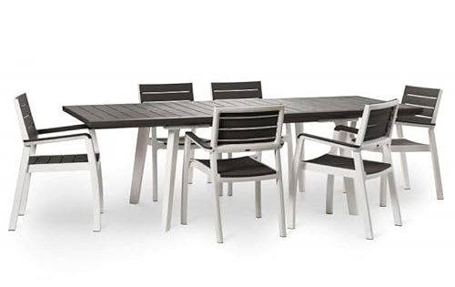 Keter Set da Giardino Tavolo allungabile 160/240 con 6 Poltrone colore Bianco/Grigio