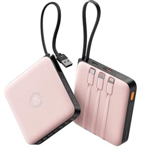 Coowisty Powerbank 22,5W Power Bank mit Kabel 20000mAh USB-C Schnellladung Klein Externe Handyakkus & LED-Display Mini Tragbares Ladegerät Kompatibel mit iPhone 17 16 15 Xiaomi Samsung iPad (Rosa)