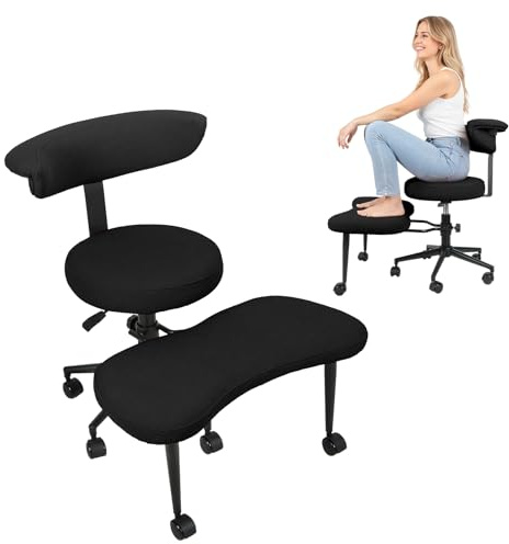 Smbcgdm Criss-Cross-Bürostuhl mit überkreuzten Beinen, höhenverstellbarer, ergonomischer Kniestuhl mit Lordosenstütze, um 360 Grad drehbarer Fußstütze und Rädern für Meditation, Yoga, Heimbü