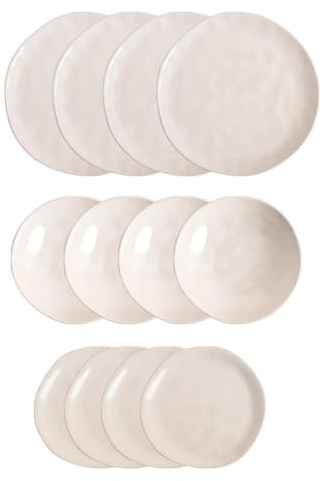 Bidasoa Vajilla de loza Cosmos 12 piezas para 4 personas | Blanco, diseño orgánica, apta para microondas