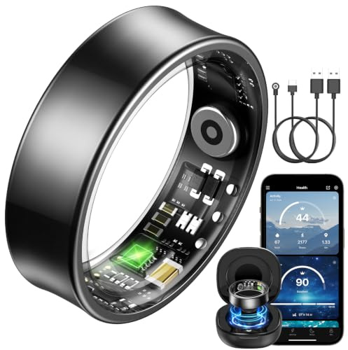 BANLVS Smart Watch Ring für Herren Damen, Fitness Ring mit 24/7 Herzfrequenz HRV, SpO2 Schlaf Temp, 176 Sportmodi, IP68 Wasserdicht Smartring, APP kein ABO, für Android und iOS (Schwarz, 57.5mm(8))