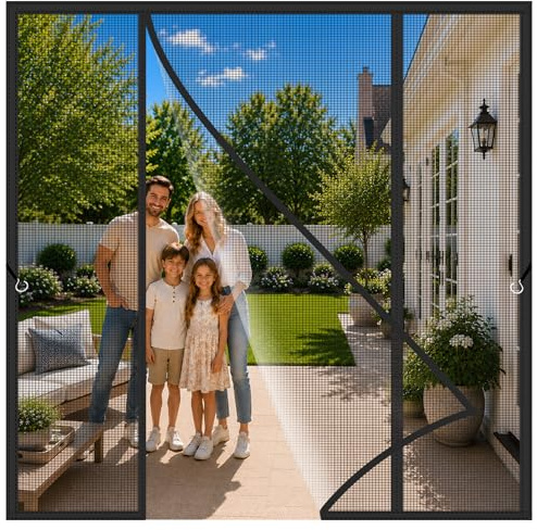 Zanzariera con Magneti in Vetroresina per Porte Doppie Nero 130x215cm Protezione dagli Insetti Zanzariera Robusta Fibra Vetro E Magneti Extra Forti per Porta Doppia Ingresso Porta Cortili Doppia
