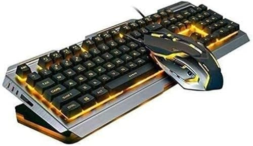 XIUNYIE Tastiera Backlit Meccanica USB Cablata Retroilluminata Gialla Mouse Incluso Ergonomic con Leghe di Tungsteno per Gaming Ufficio