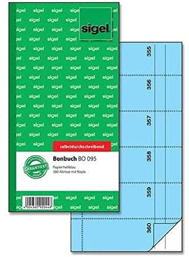 SIGEL BO095 Bonbuch Bonblock, 360 Abrisse blau, 10,5 x 20 cm, 2x60 Blatt, selbstdurchschreibend, aus nachhaltigem Papier