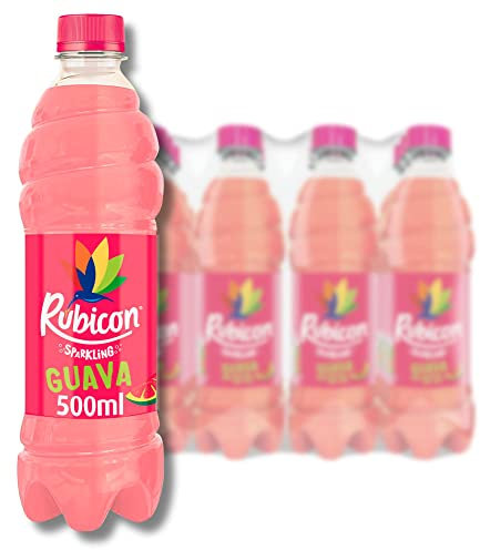 Rubicon 12 Pack Sparkling Guava Flavoured Fizzy Drink with Real Fruit Juice, Handpicked Fruits for a Temptingly Intense Taste Made of Different Stuff - 12 x 500ml Bottles, Packaging May Vary