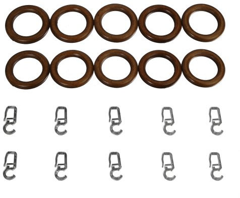 Liedeco Gardinenringe für Gardinenstangen mit ø 28 mm, 10 STK Eiche rustikal