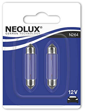 Neolux N264 Soffitten Leuchtmittel Standard C10W 10W 12V, 2 Stück, Weiß