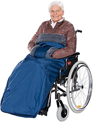 Schlupfsack, Rollstuhlsack Fußsack für Rollstuhl mit Klettverschluss & Reißverschluss, wasserdicht & warm, 140 x 158 cm, blau
