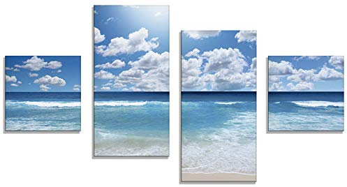 ARTland Glasbilder Wandbild Glas Bild Set 4 teilig 120x70 cm Querformat Strand Meer Sommer Karibik Südsee Urlaub Natur Sand Himmel Wolken T8KG