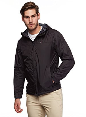 Tommy Hilfiger Men's Waterproof Breathable Hooded Jacket Raincoat, Black, XXL