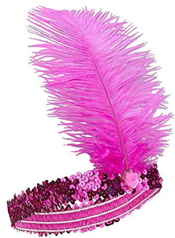 DEGUISE TOI Fascia Charleston Elastica Fucsia con Piuma - Rosa - Taglia Unica