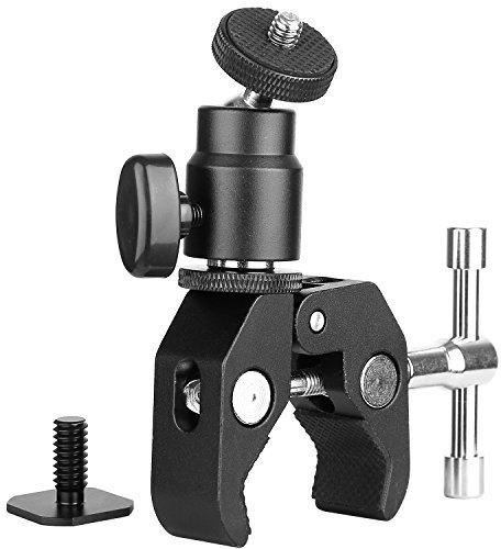 ChromLives Camera Clamp Mount Ball Head Super Clamp and Mini Ball Head Hot Shoe Mount Adapter with 1/4-20 Tripod Screw Compatible with LCD/DV Monitor, LED Lights, Flash, Microphone and More