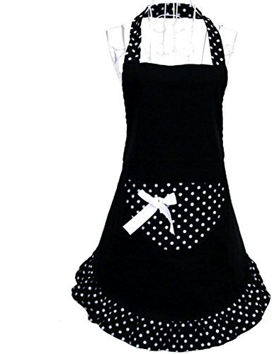 Hanerdun Damen Schürze Kochschürze Küchenschürze mit Taschen Schleife Bowknot Schwarz Gute Qualität Nett Süß für Damen Frauen Kochen Grillen Backen Geschenk Idee