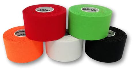 LisaCare, Nastro adesivo sportivo, 3,8 cm x 10 m, confezione da 5 pezzi, facile da staccare grazie al bordo a zig-zag
