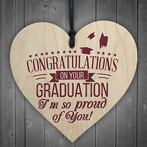 Red Ocean Graduation Congratulations Graduate College University Wooden Hanging Heart Keepsake Gift Plaque Present