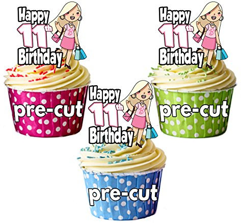 AK Giftshop PRECUT Glamour Shopping Handbags - 11th Birthday Girl - Edible Cupcake Toppers/Cake Decorations (Pack of 12)