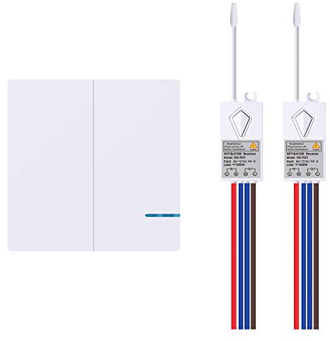 NineLeaf Smart WIFI interrupteur mural Switch téléphone télécommande Lampes et appareils sans fil 2 voies Interrupteur mural avec 2 x récepteur Compatible avec Alexa Google Home fonction de Minutage