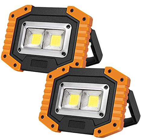 OTYTY LED Work Light 2-Pack, 30W 1500LM Portable Rechargeable Flood Lights with Magnetic Base, 4200mAh Battery for Outdoor, Camping, Hiking, Emergency, Car Repairing, Job Site Lighting (W840 Yellow)