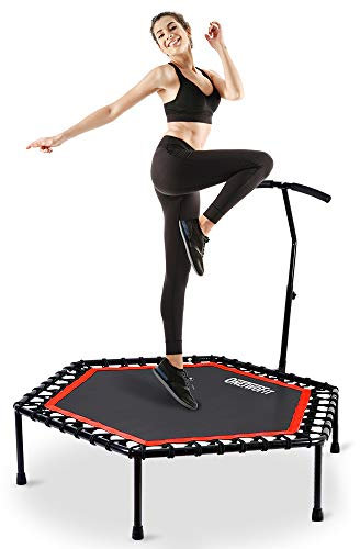 ONETWOFIT Mini Trampolino 48 Silenzioso con Manubrio Regolabile Attrezzo per Fitness e Salto Allenamento Cardio Trainer OT088