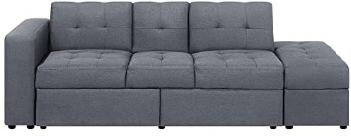 Beliani Couch Gästebett Sofa 3er Dreisitzer mit Bettkasten dunkelgrau modern Falster