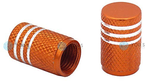 YOU.S Alu Ventilkappen Orange mit Silberringen mit Dichtung Ventil Kappen Abdeckung für Auto PKW LKW Motorrad Fahrrad (2 Stück)