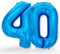 FUNXGO Folien-Ballon 40, Helium-Ballon, Luftballon-Zahl, nachfüllbare Riesen-Ballonzahl, Party-Deko zum 40. Geburtstag, Jubiläum, Hochzeit, blau