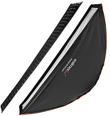 Walimex pro Studio Line Striplight SB QA für Elinchrom – Softbox Streiflicht, Fläche 30x140cm, 49,5cm tief, faltbar, mit Grid, Innen- und Außendiffusor, Speedring, für Aufsteckblitz Studioblitz