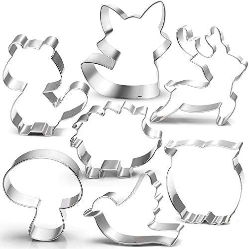 LUBTOSMN Ausstechformen-Set mit Waldmotiv, 7,6 cm, 7-teilig, Fuchs, Eule, Hirsch, Vogel, Eichhörnchen, Pilz, Waldtier-Ausstechformen für Kindergeburtstag, Party, Waldbabyparty