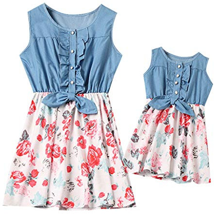 Mutter Und Tochter Kleid Allence Set, Baby Kleidung Partnerlook Mutter Tochter Familien Kleidung Mama und Kinder Mädchen Kleid Sommerkleid Tops Damen Shirtkleider