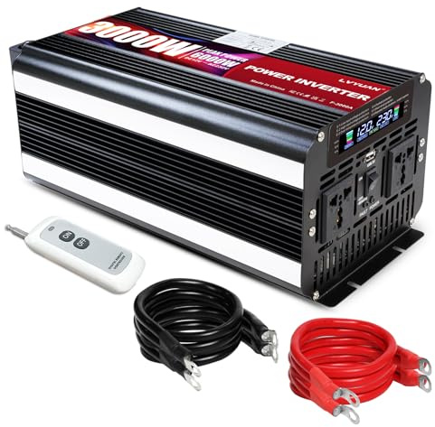 Cantonape Power Inverter 3000W/6000W Peak DC12V to AC 230V 240V Converter with Voltage Display, Remote Control, 2AC Outlets and USB Ports for Motorhomes,Truck, Car, Caravan, Camping, Van,Boat