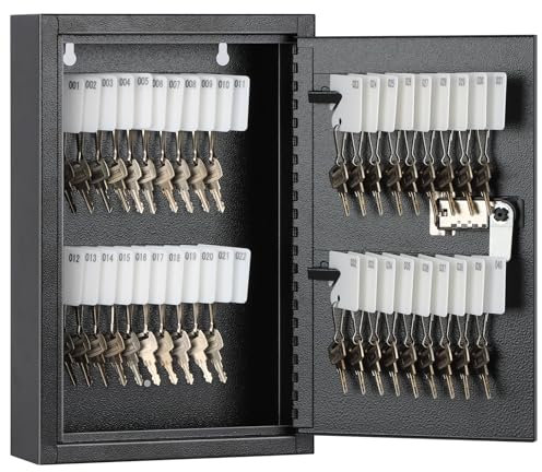 KYODOLED Armoire à clés verrouillable, boîte de rangement pour 40 clés avec code, support mural avec serrure à combinaison, crochets à clés et étiquettes, 6,3 x 20,3 x 30,5 cm (diamètre x largeur x