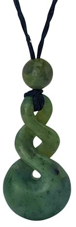 81stgeneration Unisex Geschnitzte Nephrit Jade Grünstein Maori Doppel Pikorua Anhänger Halskette
