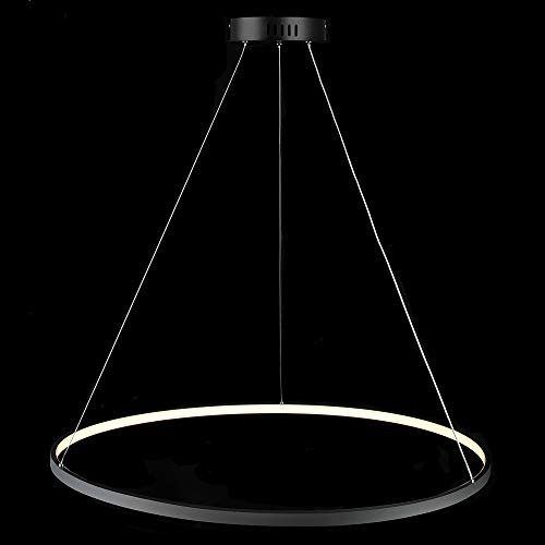 Kreis LED Pendelleuchte Modern Metall Acryl Aufgehängt Kronleuchter Verstellbar Insel Hängelampe Für Wohnzimmer Küche Schlafzimmer,Black+Stepless Dimming-80cm 50W