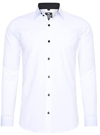 Rusty Neal Chemise pour homme - Coupe ajustée - Manches longues - Stretch - Contraste - Chemise d'affaires - Chemise décontractée, blanc/noir, XXL