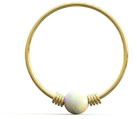 AZARIO LONDON 14 Karat massives Gelbgold Opalstein mit doppelter Federspule 22 Gauge Hoop Nasenring Tragus Helix Piercing, Opal, Opal